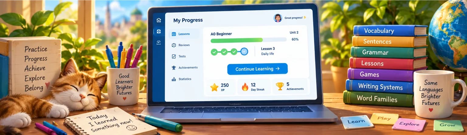 Progreso, repasos y logros del curso guiado